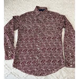 Roper Button Up Shirt Mens Size Small Western Cowboy Ranch Maroon Paisley Snaps